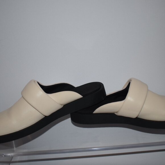 New MANGO Quilted Detail Clog Cream & Black Pebbled Leather Effect Size 41, 9-10 - Picture 2 of 7
